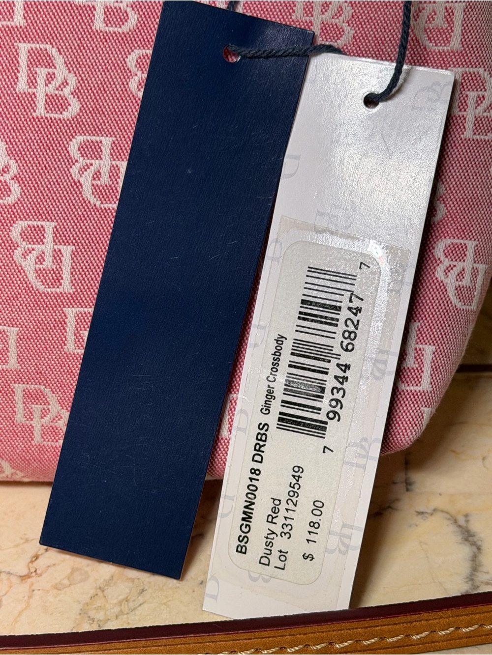 Pink Dooney & Bourke Crossbody Bag with Tan Leather Trim - Picture 4 of 10